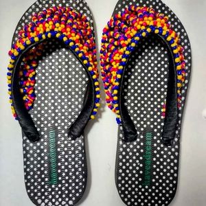 Women beaded flip flops